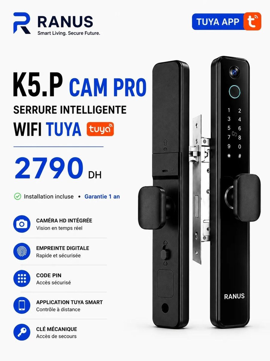 Serrure intelligente K5.P Cam Pro Wi-Fi - fiche
